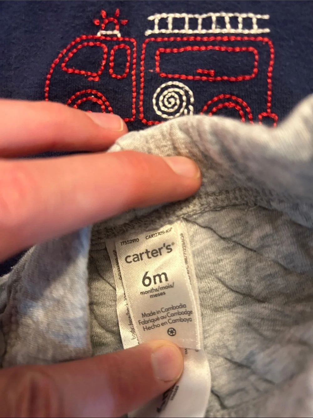 Carter’s Navy 'Mommy to the Rescue' Bodysuit with Quilted Light Gray Pants 6 Mon
